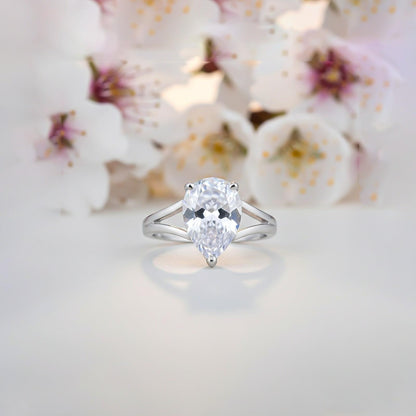 Silver Pear Shank Zircon Ring