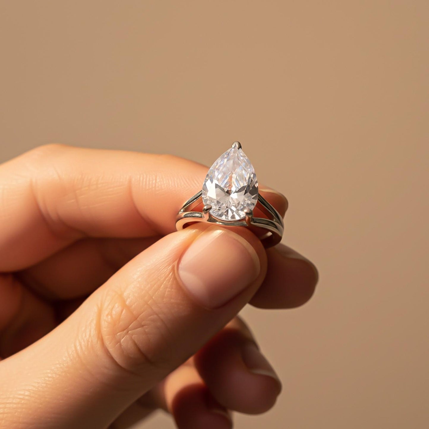 Silver Pear Shank Zircon Ring
