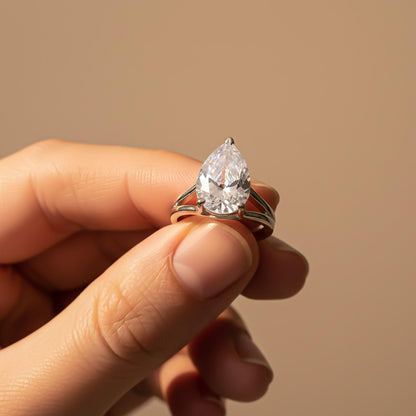 Silver Pear Shank Zircon Ring