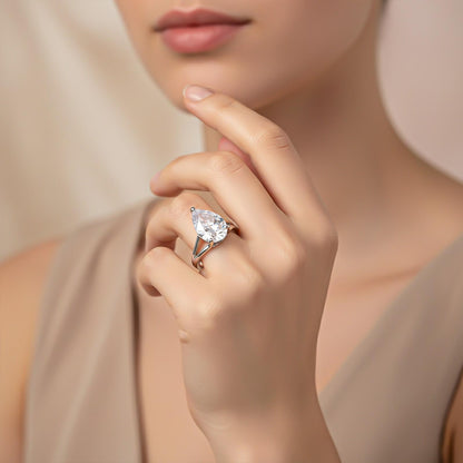Silver Pear Shank Zircon Ring