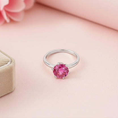 Silver Solitaire Pink Ruby Ring