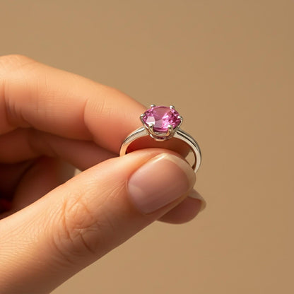 Silver Solitaire Pink Ruby Ring