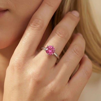 Silver Solitaire Pink Ruby Ring