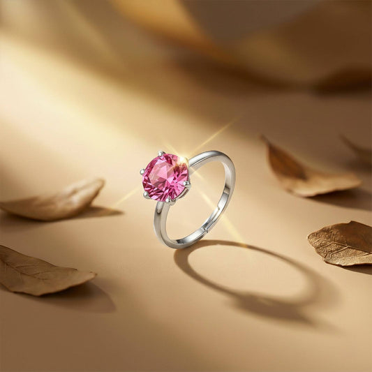 Silver Solitaire Pink Ruby Ring
