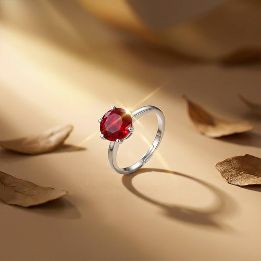Silver Solitaire Red Ruby Ring
