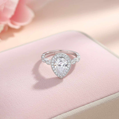 Silver Halo Pear Zircon Ring