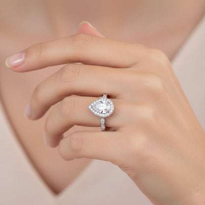 Silver Halo Pear Zircon Ring
