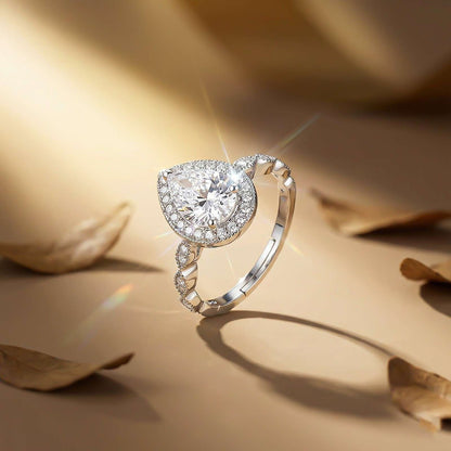 Silver Halo Pear Zircon Ring