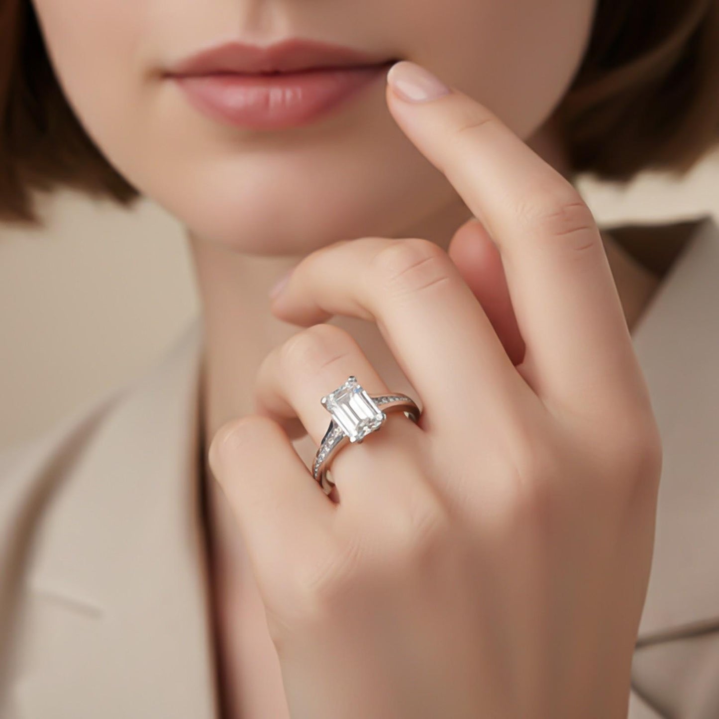 Silver Solitaire Emerald Zircon Silver Ring