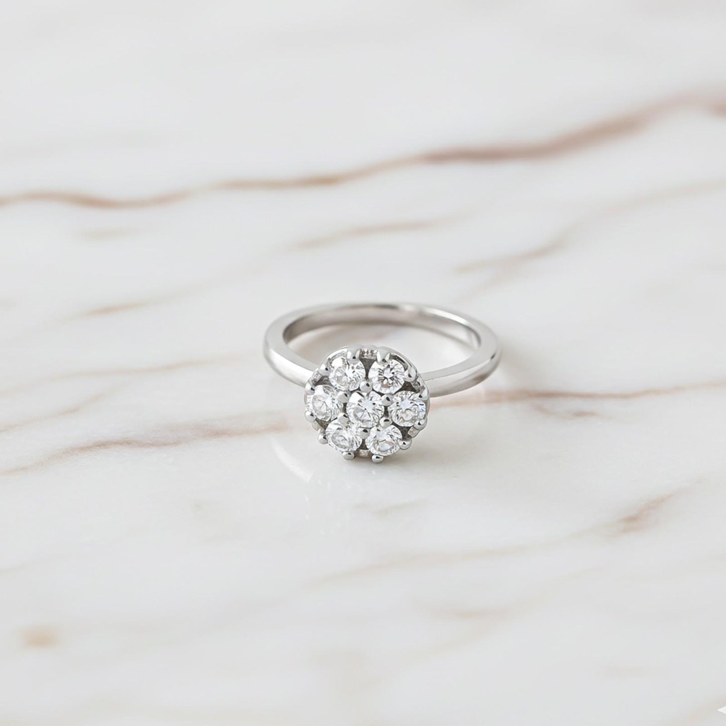 Silver Cluster Zircon Ring