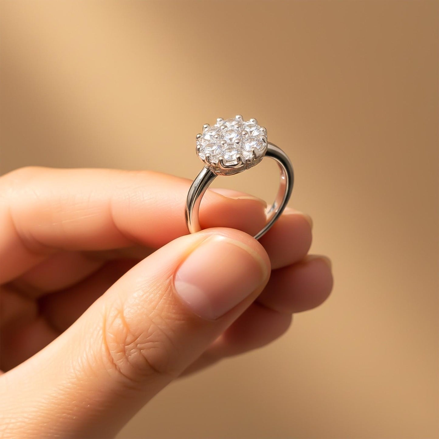 Silver Cluster Zircon Ring