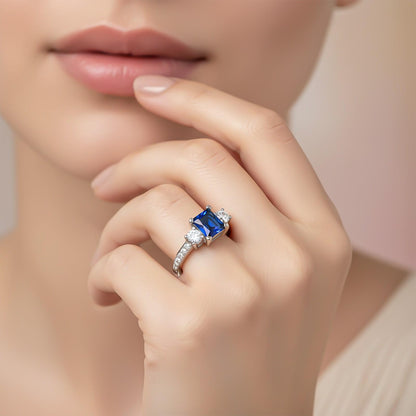 Silver Sapphire Princess Ring