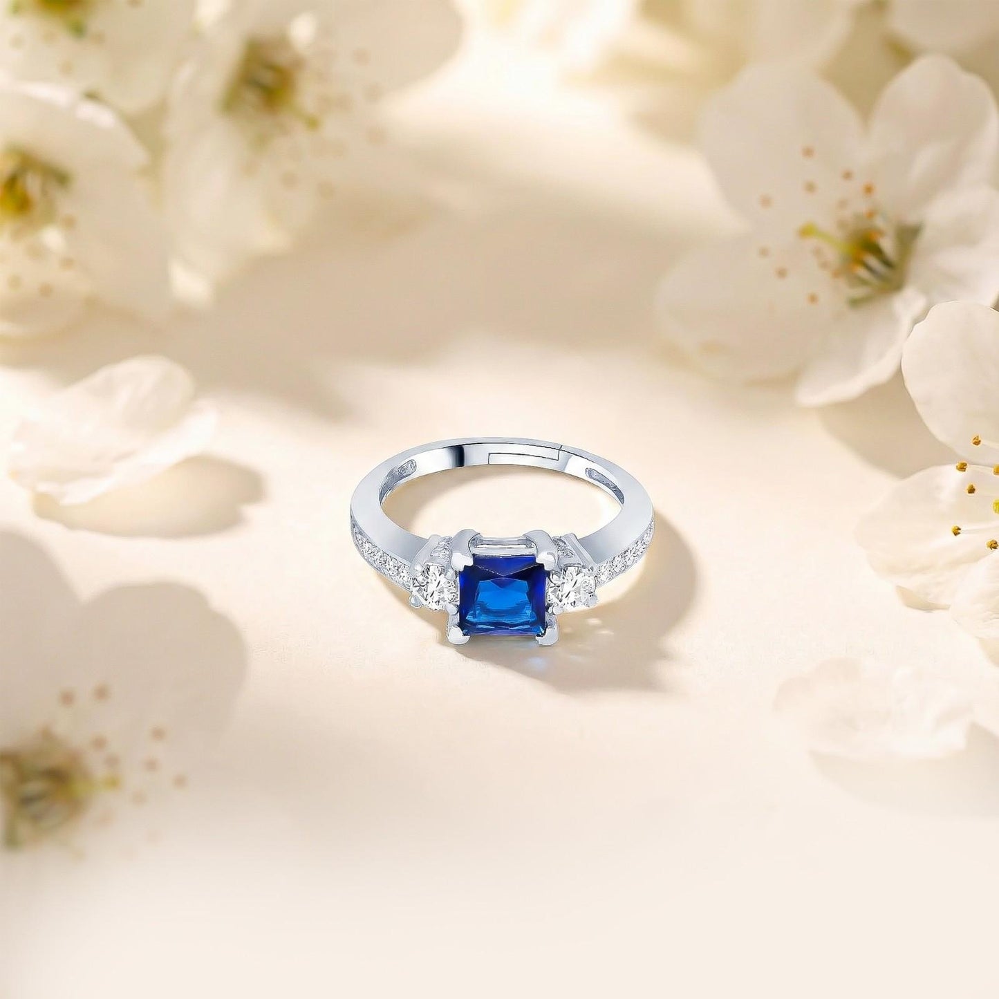 Silver Sapphire Princess Ring