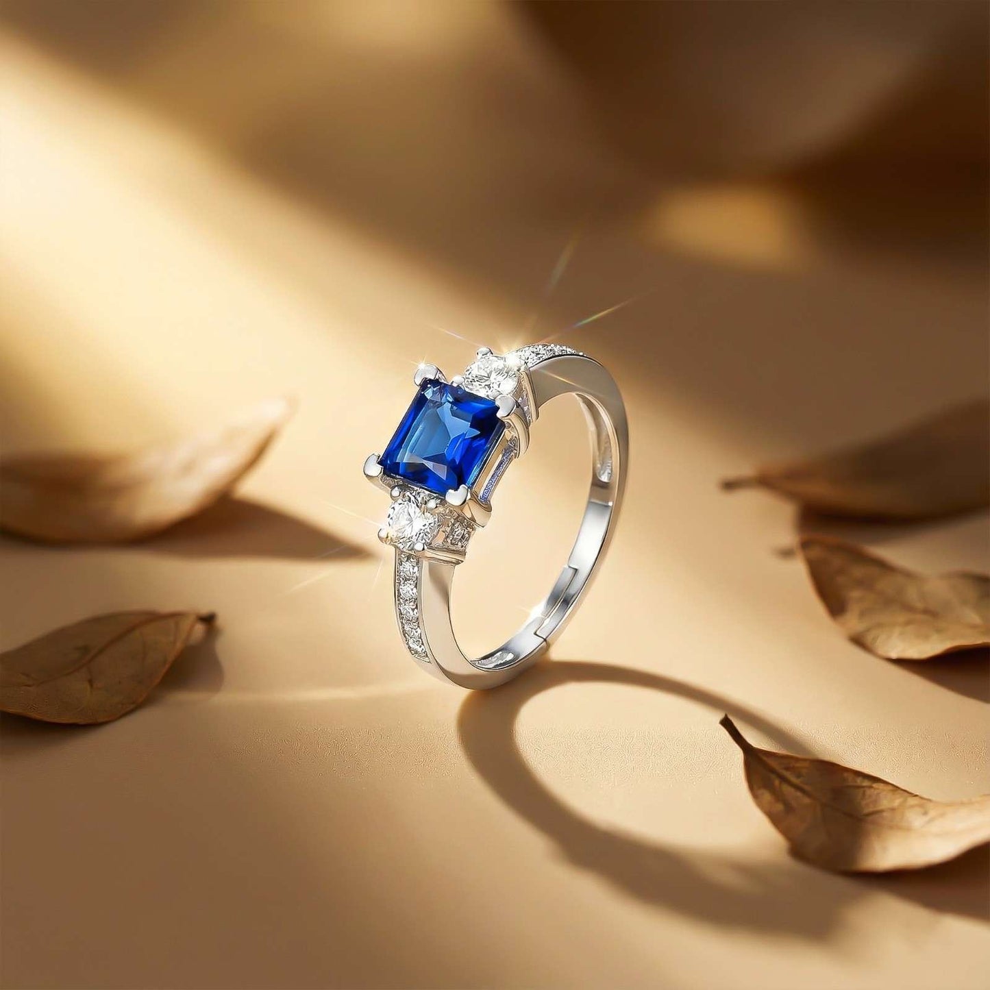 Silver Sapphire Princess Ring