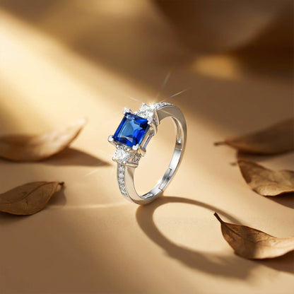 Silver Sapphire Princess Ring