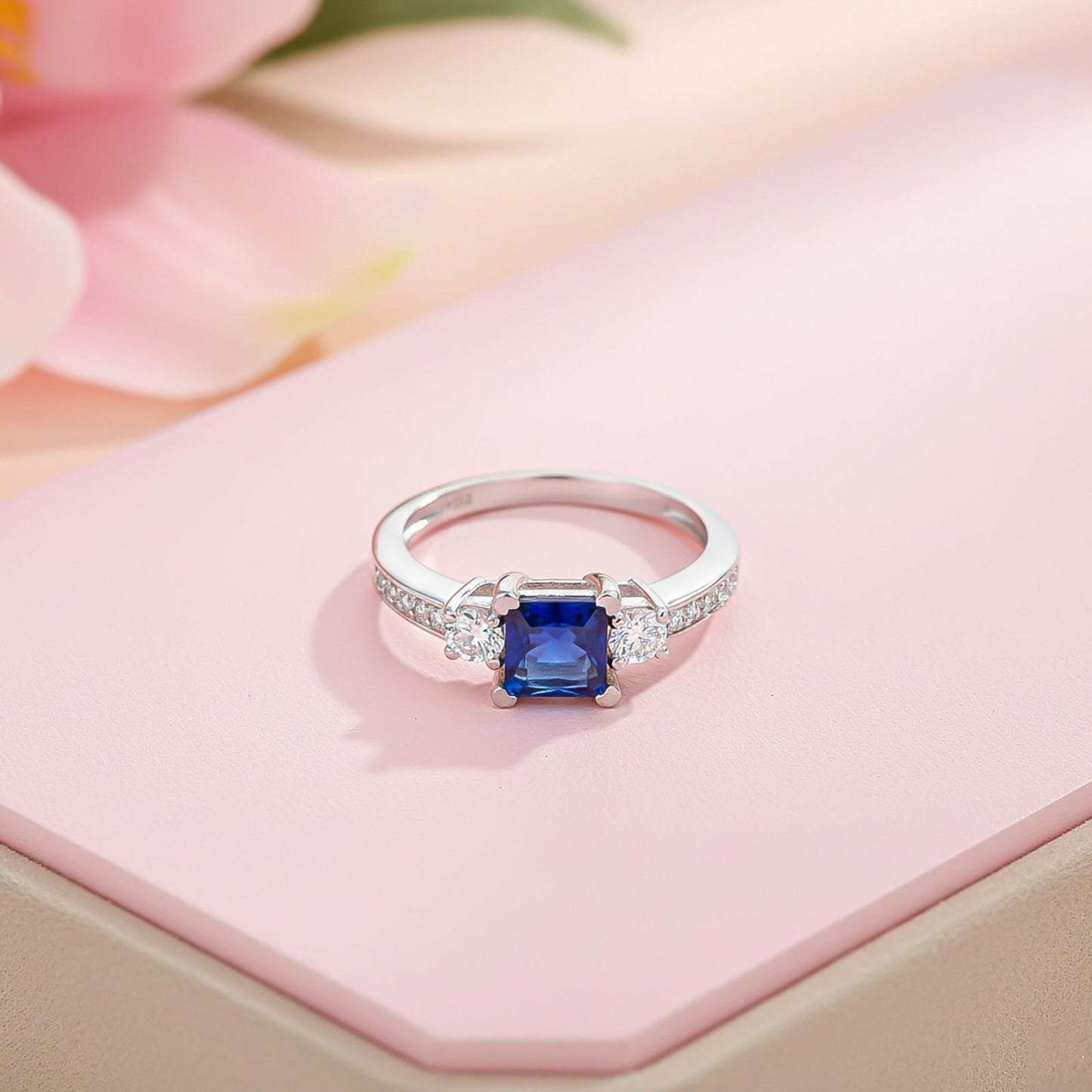 Silver Sapphire Princess Ring