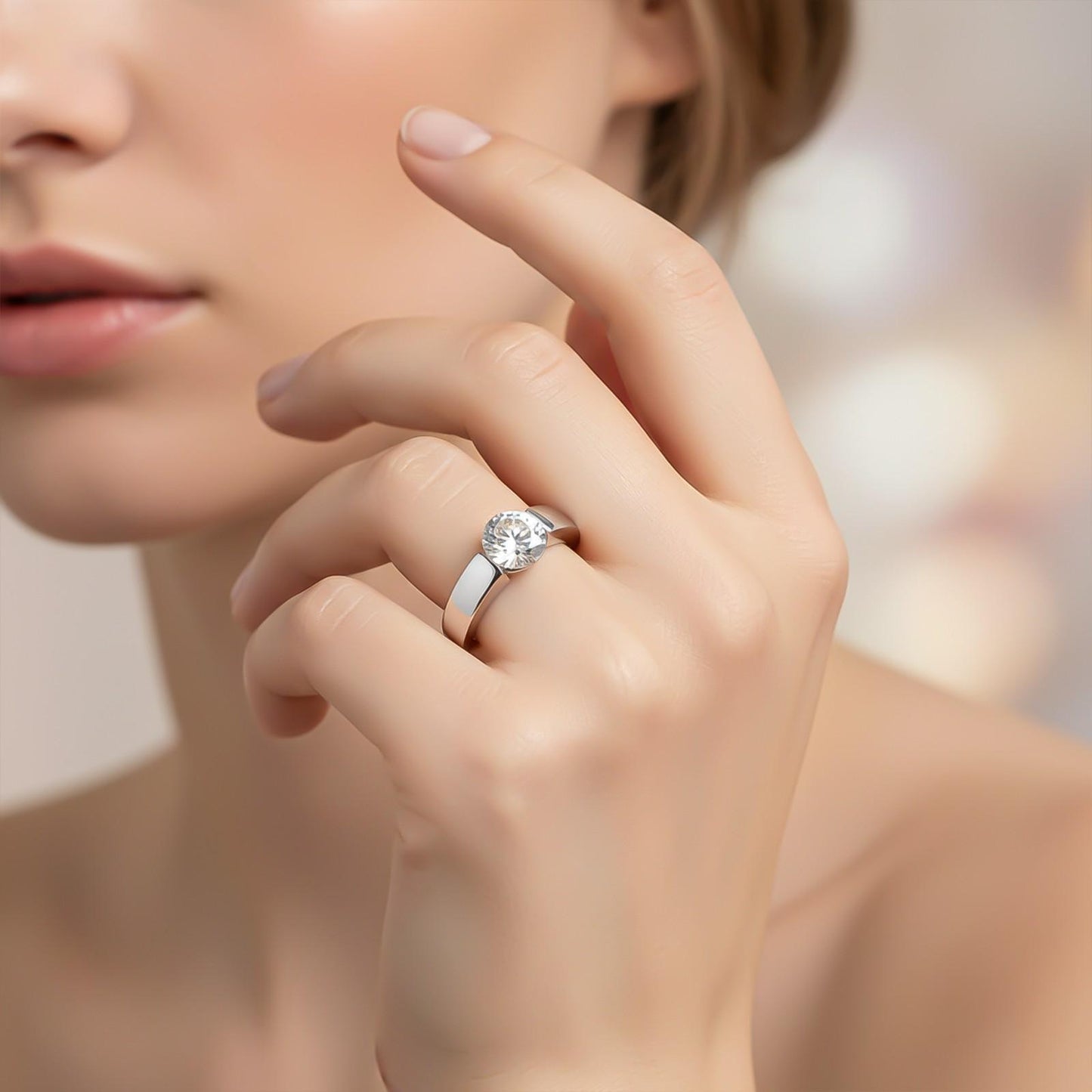 Silver Adjustable Swiss Zircon Ring