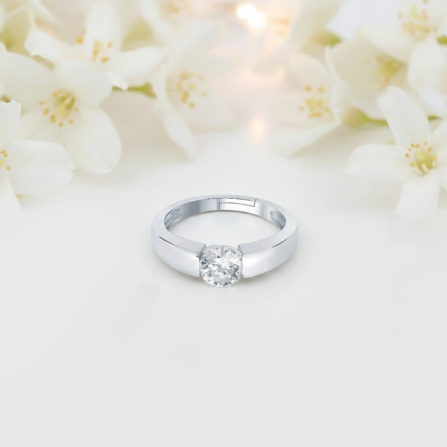 Silver Adjustable Swiss Zircon Ring