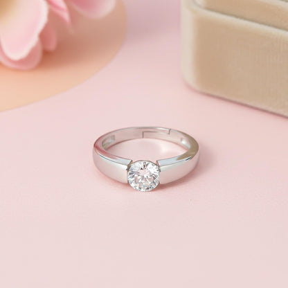 Silver Adjustable Swiss Zircon Ring