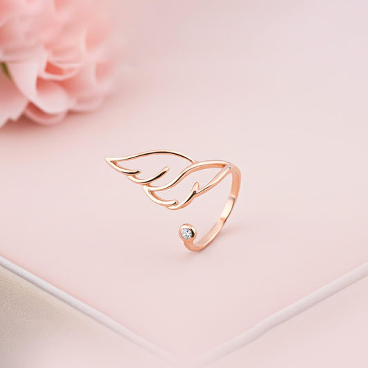Rose Gold Angle Feather Promise Ring