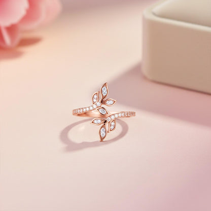 Silver Cubic Zirconia Love Leaf Ring