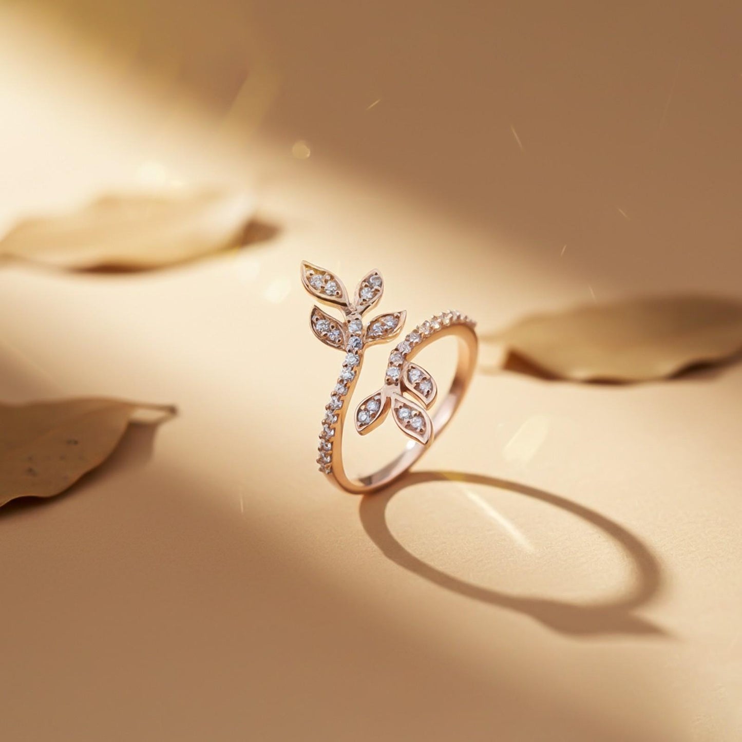 Silver Cubic Zirconia Love Leaf Ring