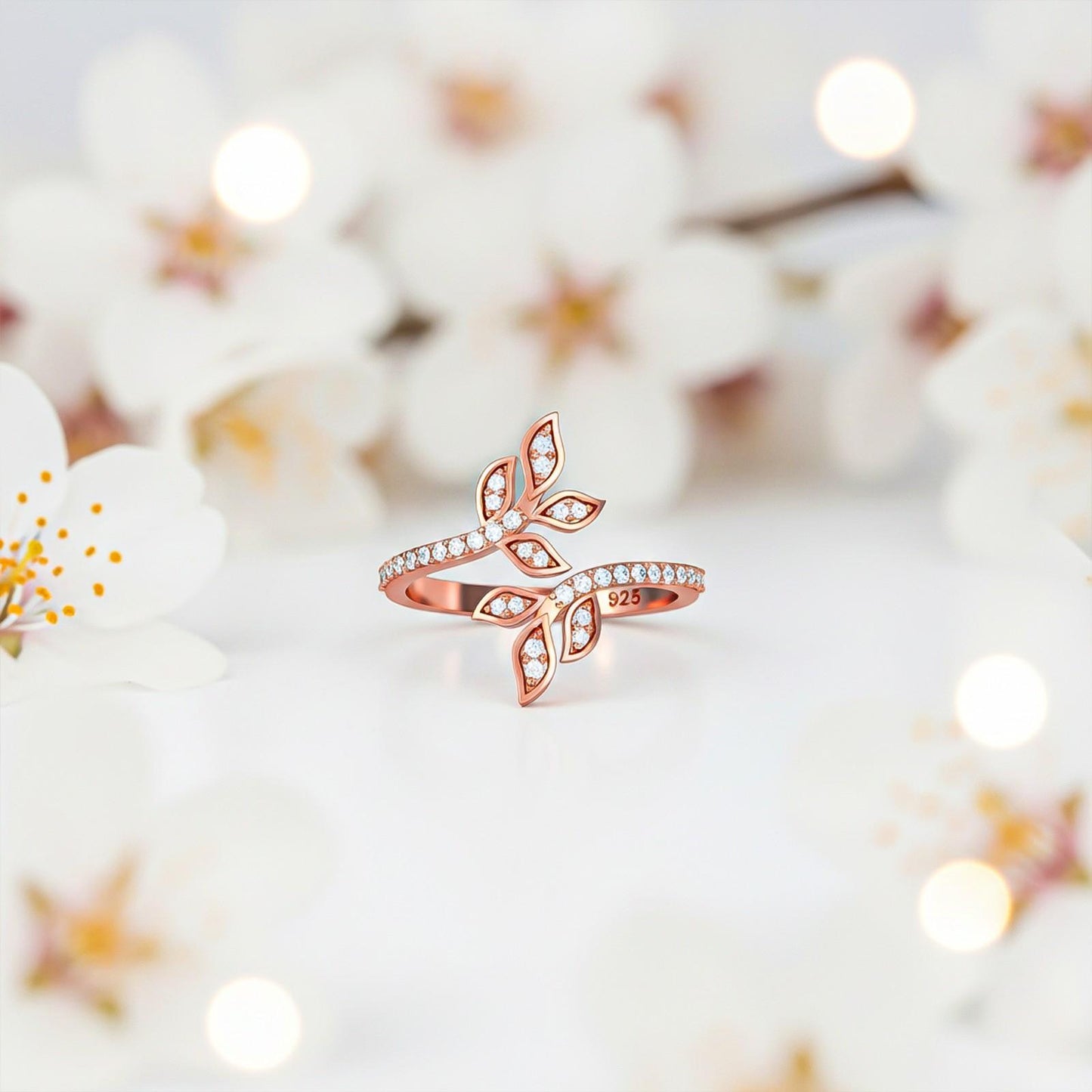 Silver Cubic Zirconia Love Leaf Ring