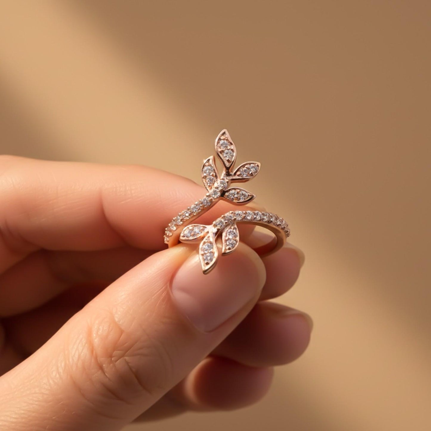 Silver Cubic Zirconia Love Leaf Ring