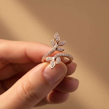 Silver Cubic Zirconia Love Leaf Ring