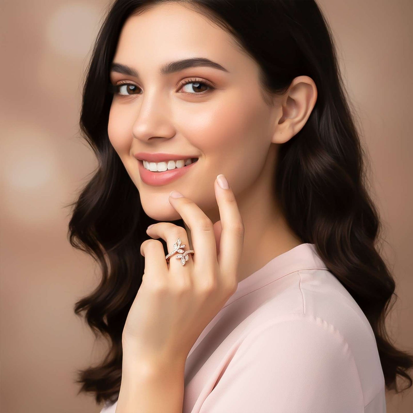 Silver Cubic Zirconia Love Leaf Ring