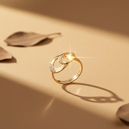 Golden Cubic Zirconia Dual Circle Promise Ring