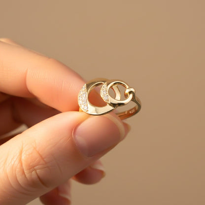 Golden Cubic Zirconia Dual Circle Promise Ring
