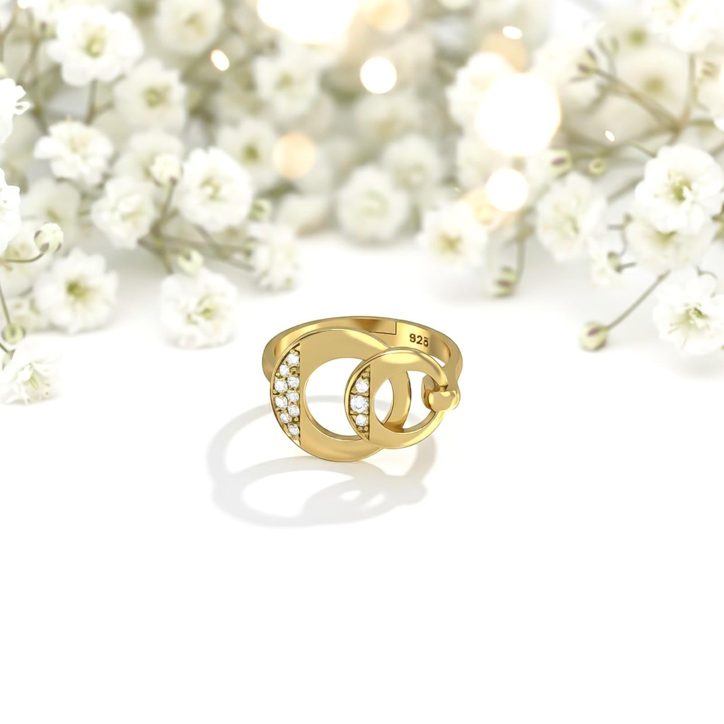 Golden Cubic Zirconia Dual Circle Promise Ring