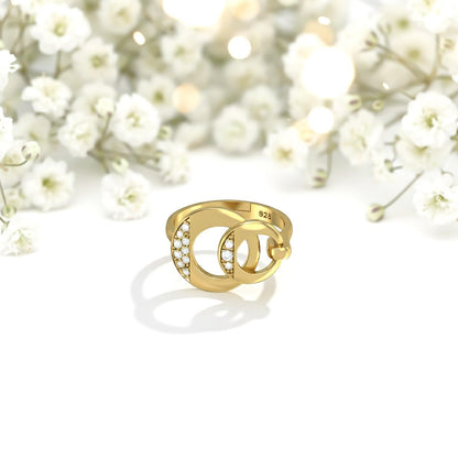 Golden Cubic Zirconia Dual Circle Promise Ring