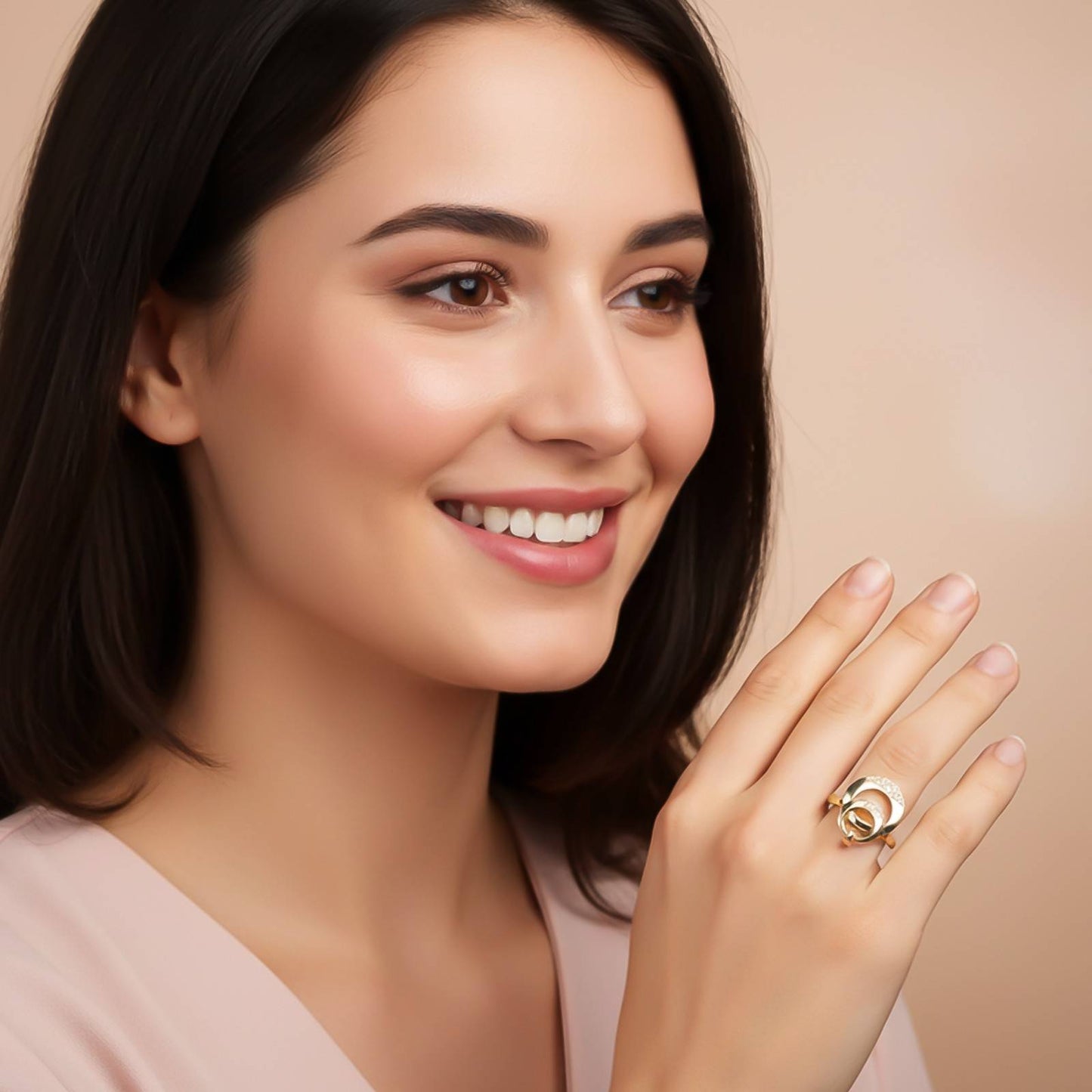 Golden Cubic Zirconia Dual Circle Promise Ring