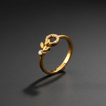 Silver Leaf Open Circle Ring