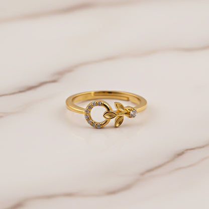Silver Leaf Open Circle Ring
