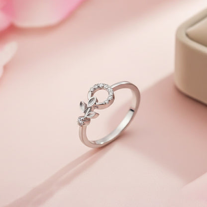Silver Leaf Open Circle Ring