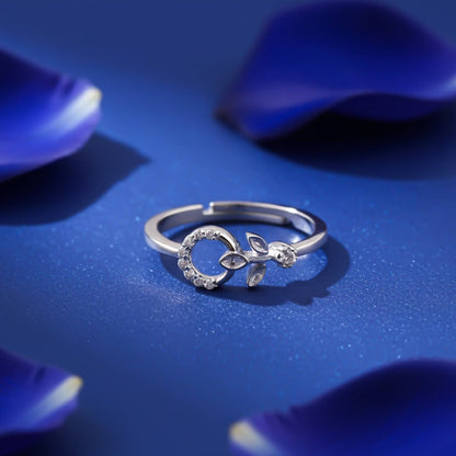 Silver Leaf Open Circle Ring