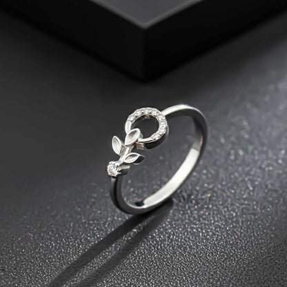Silver Leaf Open Circle Ring