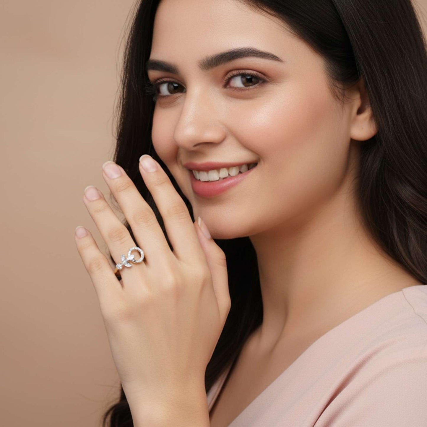 Silver Leaf Open Circle Ring