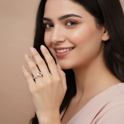 Silver Leaf Open Circle Ring