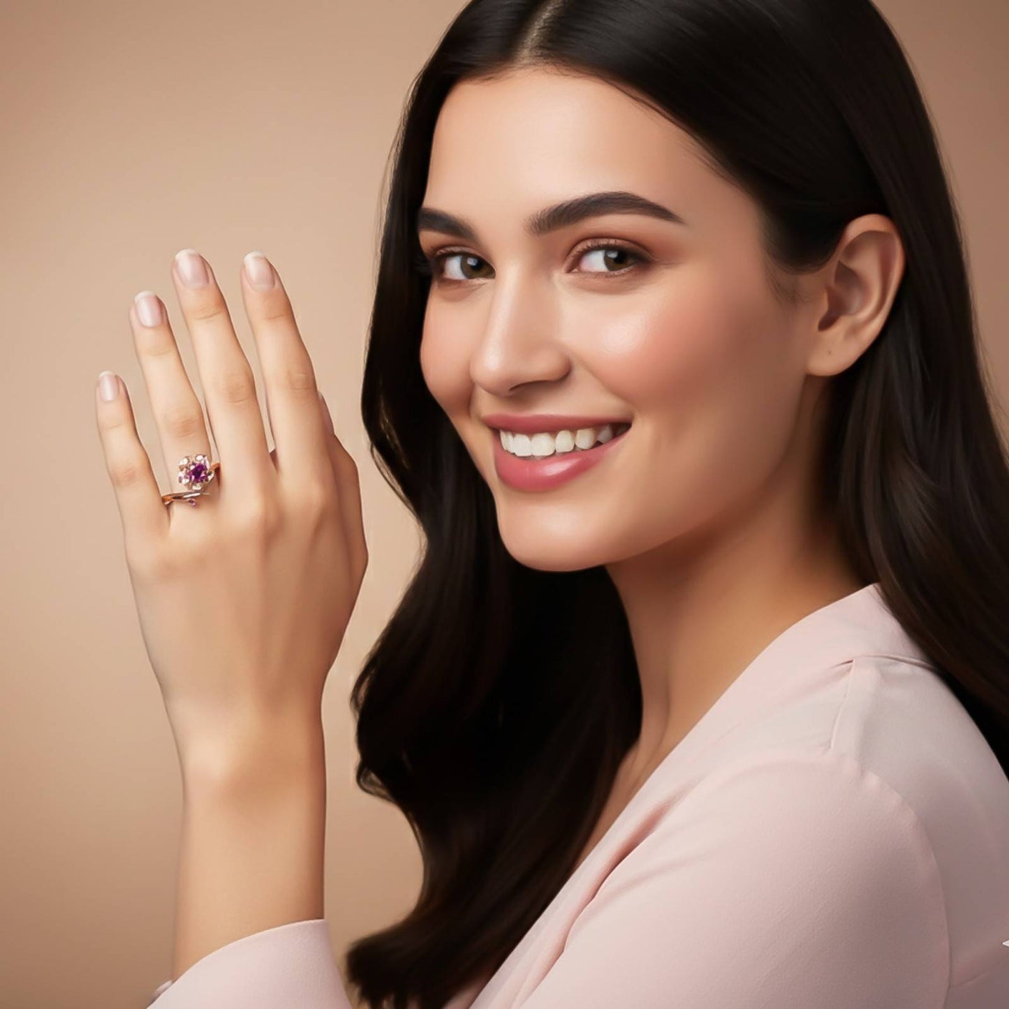 Rose Gold Purple Flower Ring