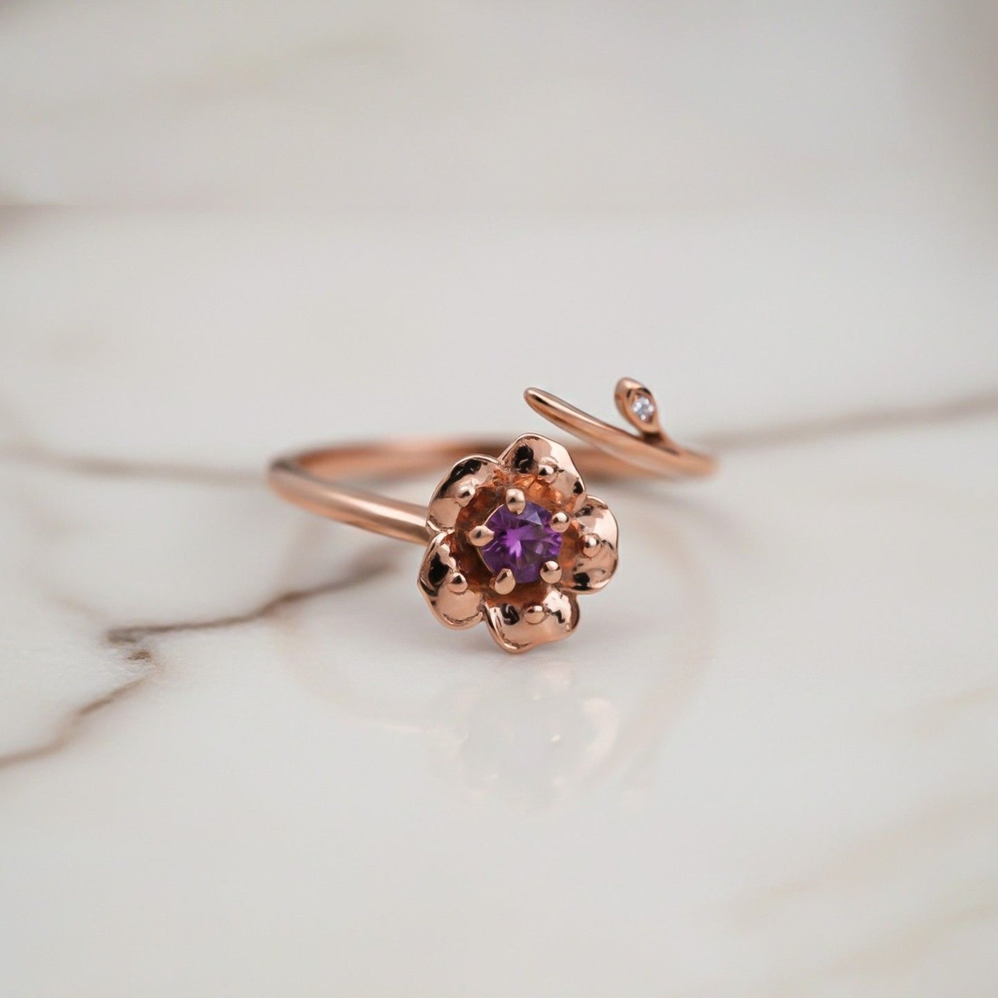 Rose Gold Purple Flower Ring