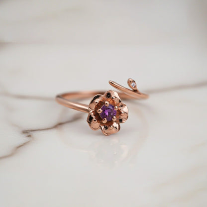 Rose Gold Purple Flower Ring