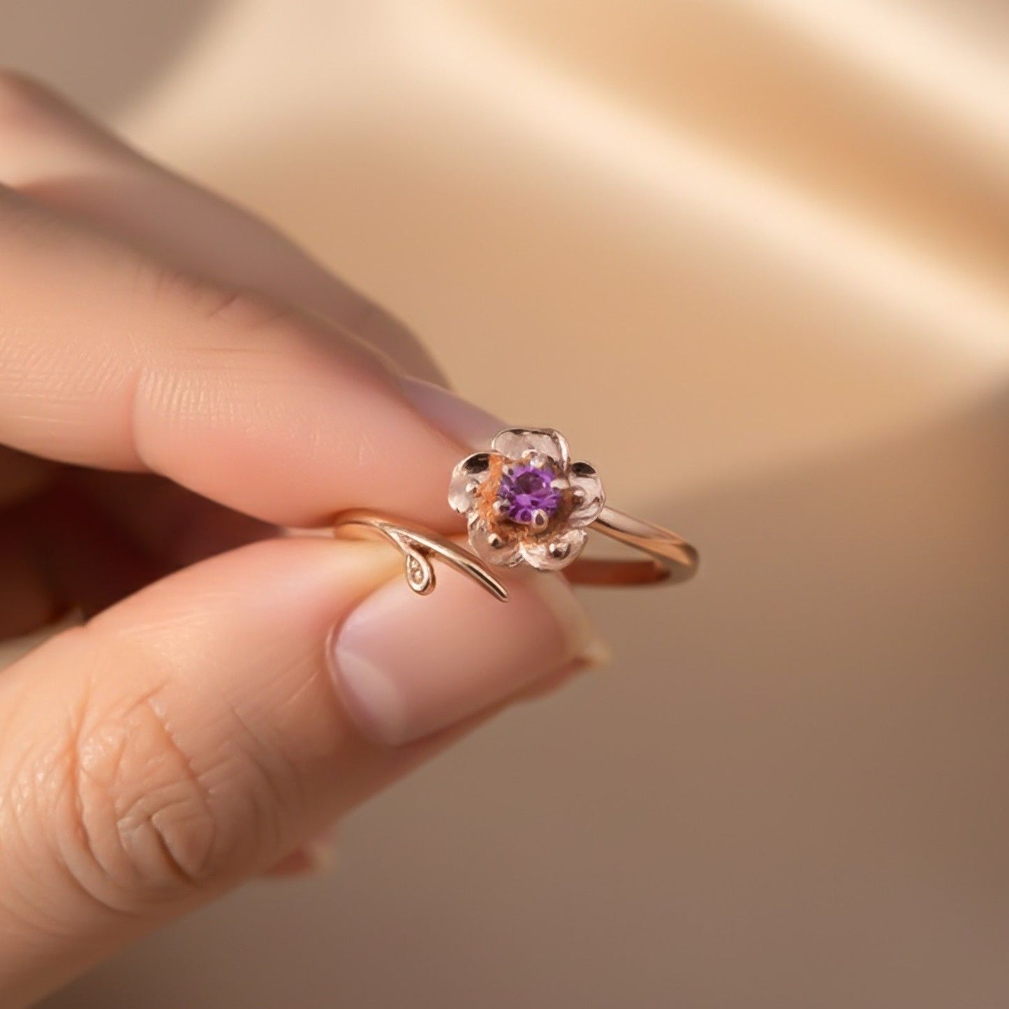 Rose Gold Purple Flower Ring