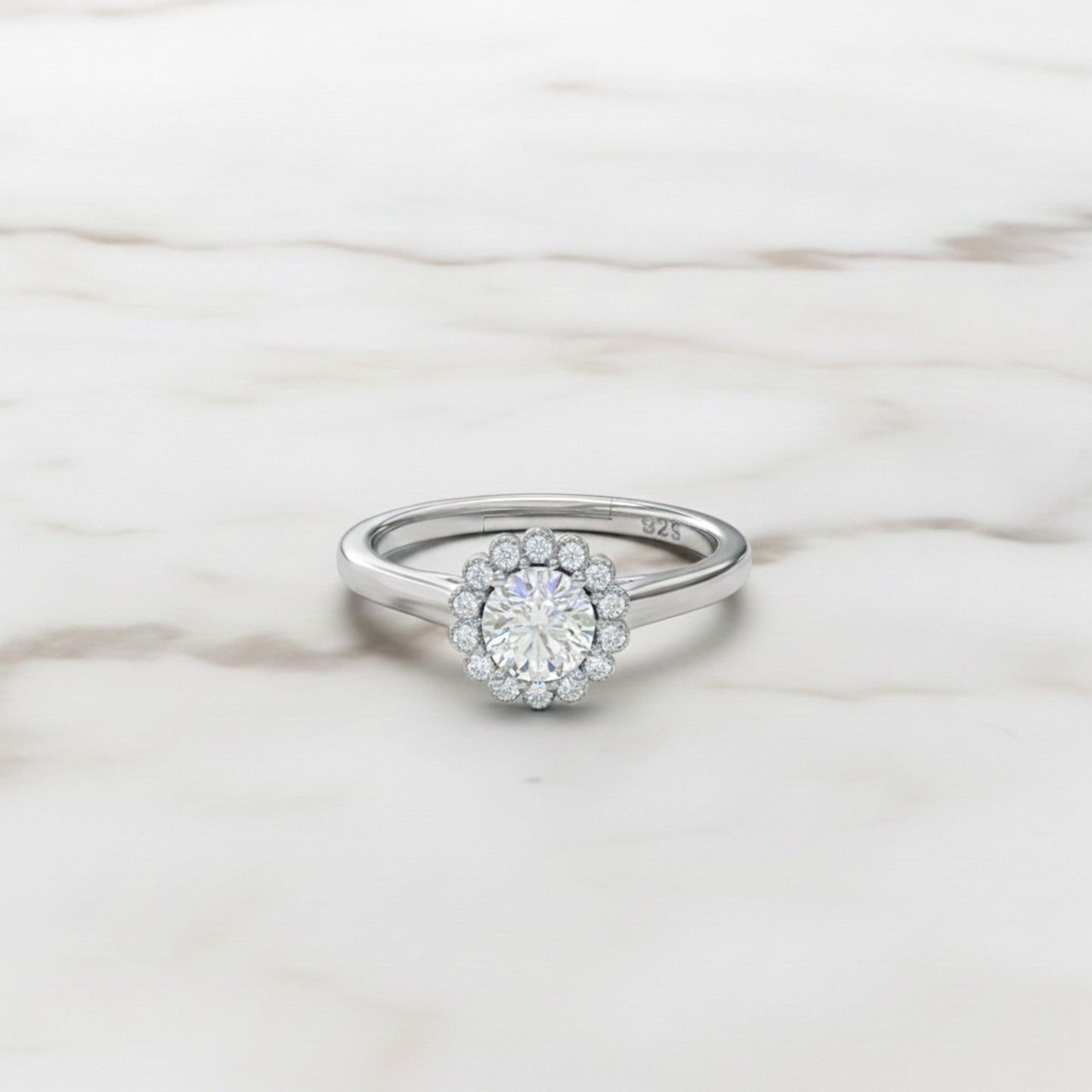 Sterling Silver Halo Wedding Anniversary Ring