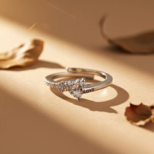 Silver Heart Solitaire Love Ring