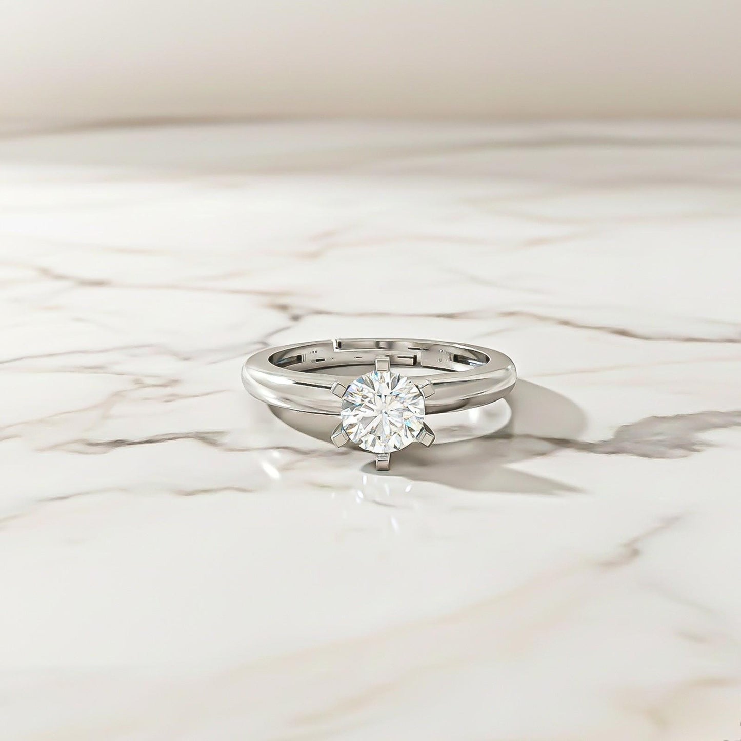 Silver Round Solitaire Wedding, Anniversary Ring