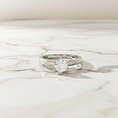 Silver Round Solitaire Wedding, Anniversary Ring